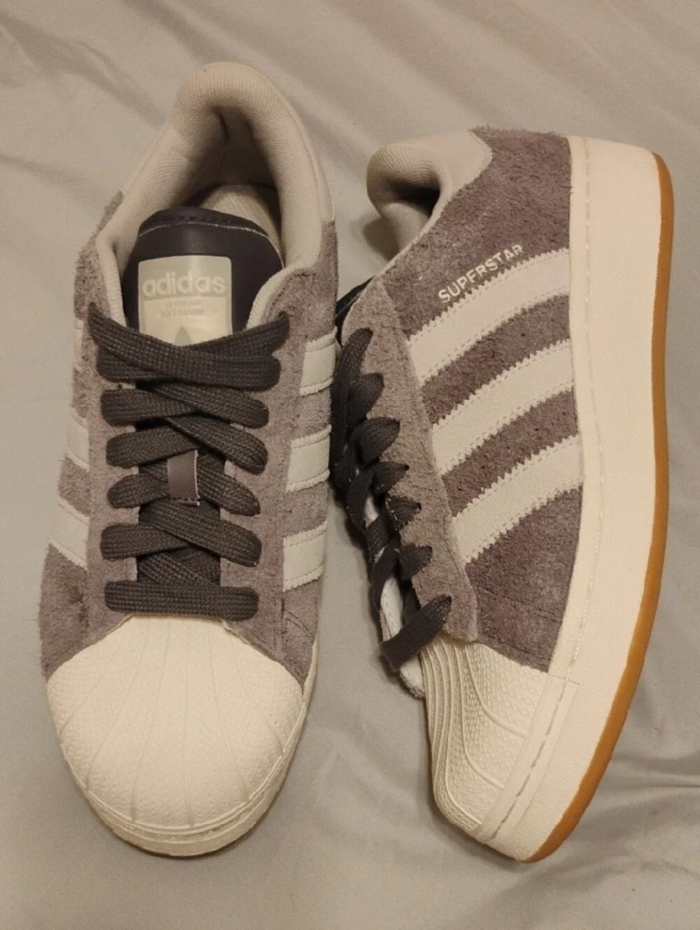 Adidas Women’s Superstar Suede Sneakers in Gray/Lavender And White